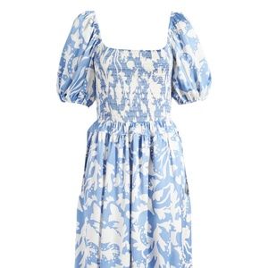 Moon River Blue Abstract Print Smocked Bodice Dress Size Small
